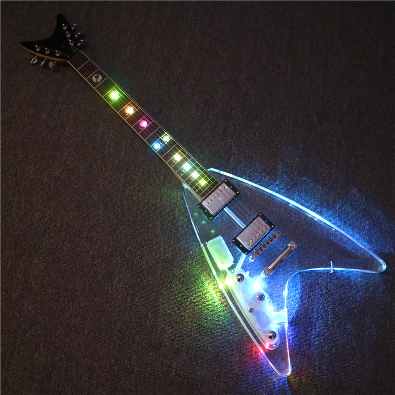 Flying V Style Left Hand Acrylic Body LED Light Electric Guitar (PFV-001)