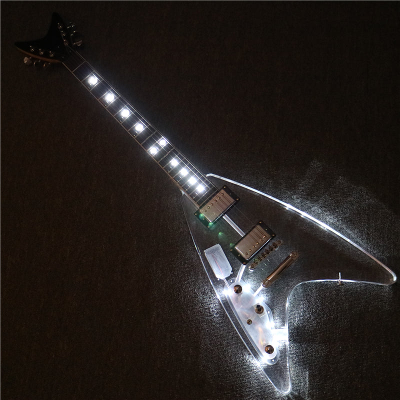 Flying V Style Left Hand Acrylic Body LED Light Electric Guitar (PFV-001)