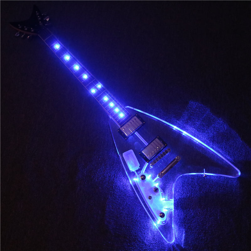 Flying V Style Left Hand Acrylic Body LED Light Electric Guitar (PFV-001)