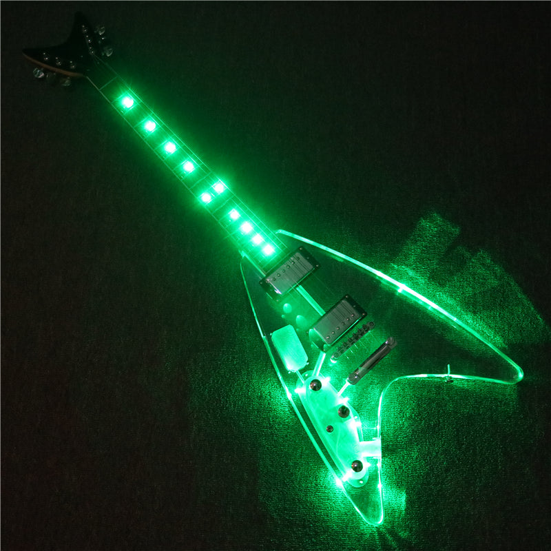 Flying V Style Left Hand Acrylic Body LED Light Electric Guitar (PFV-001)