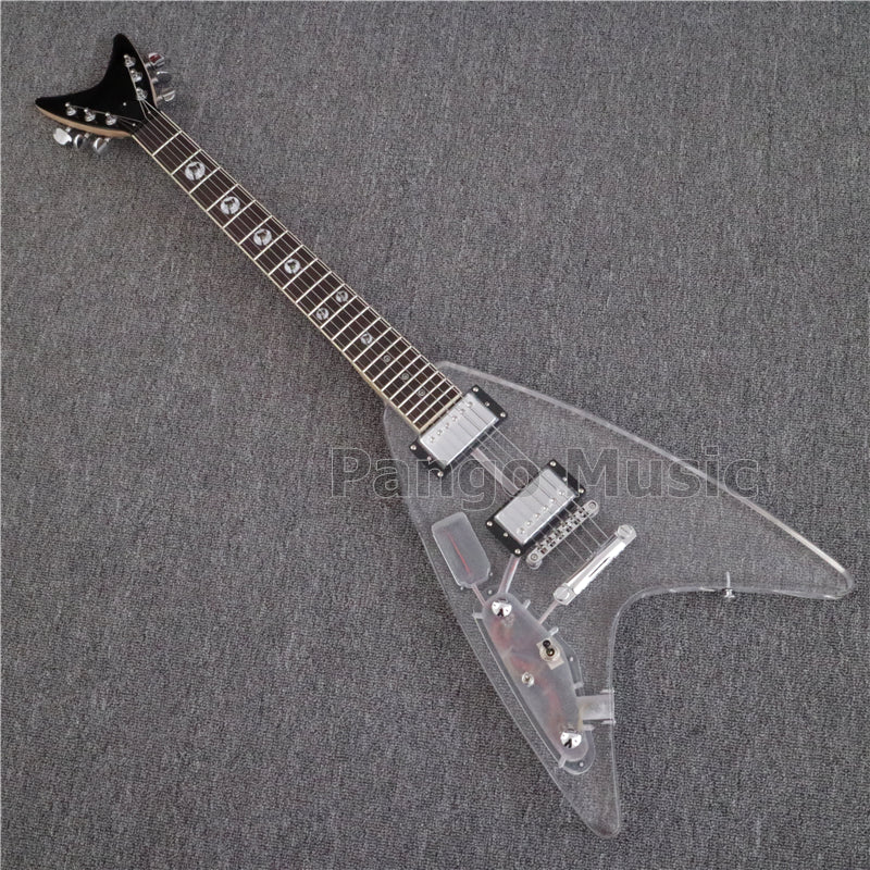 Flying V Style Left Hand Acrylic Body LED Light Electric Guitar (PFV-001)
