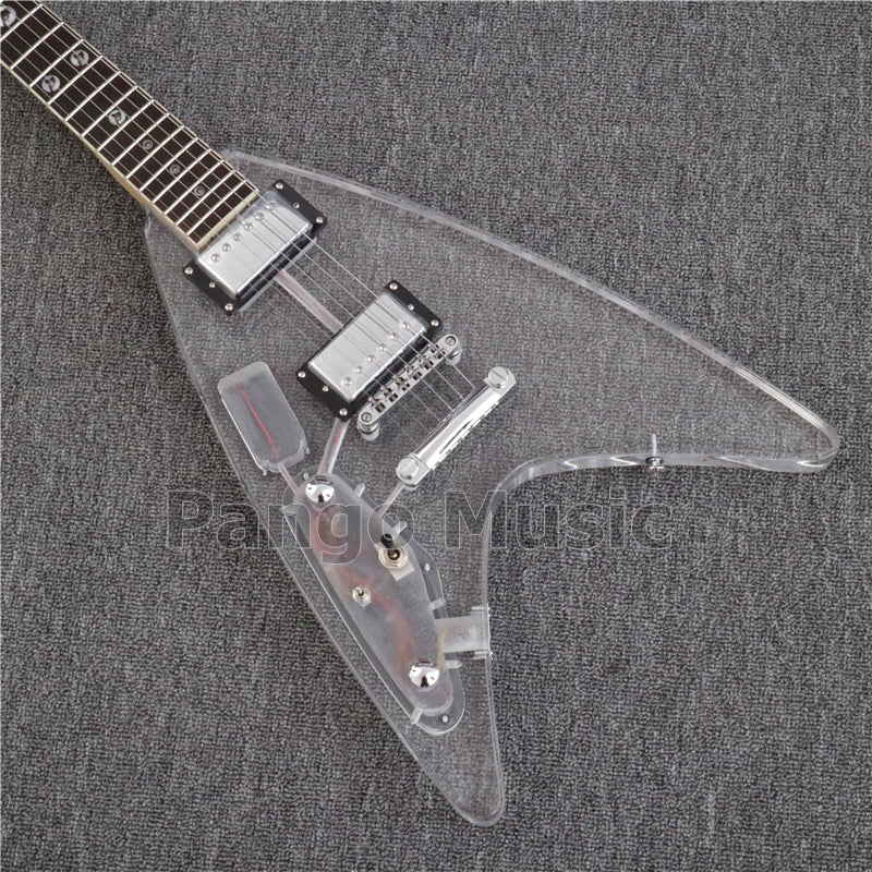 Flying V Style Left Hand Acrylic Body LED Light Electric Guitar (PFV-001)