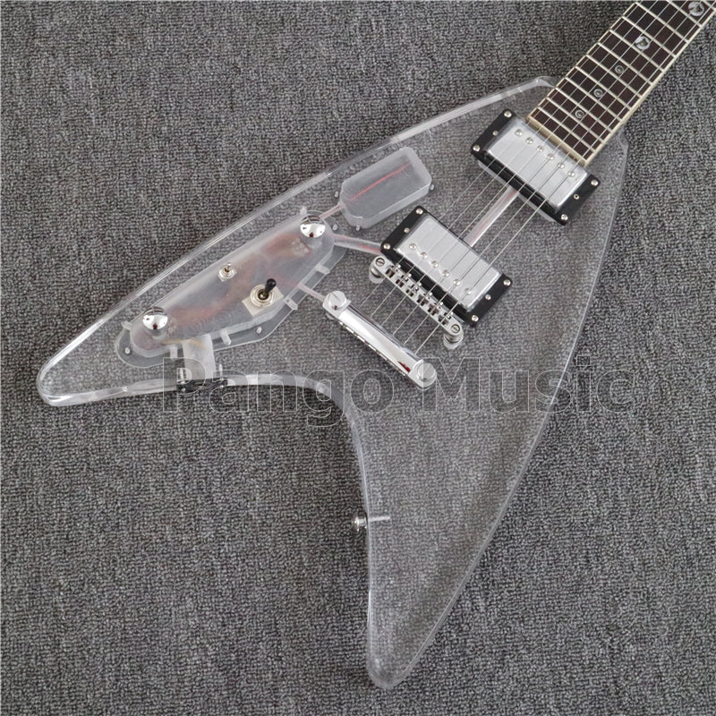 Flying V Style Left Hand Acrylic Body LED Light Electric Guitar (PFV-001)