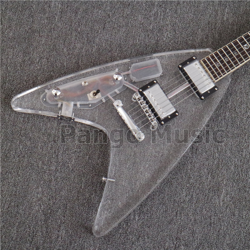 Flying V Style Left Hand Acrylic Body LED Light Electric Guitar (PFV-001)