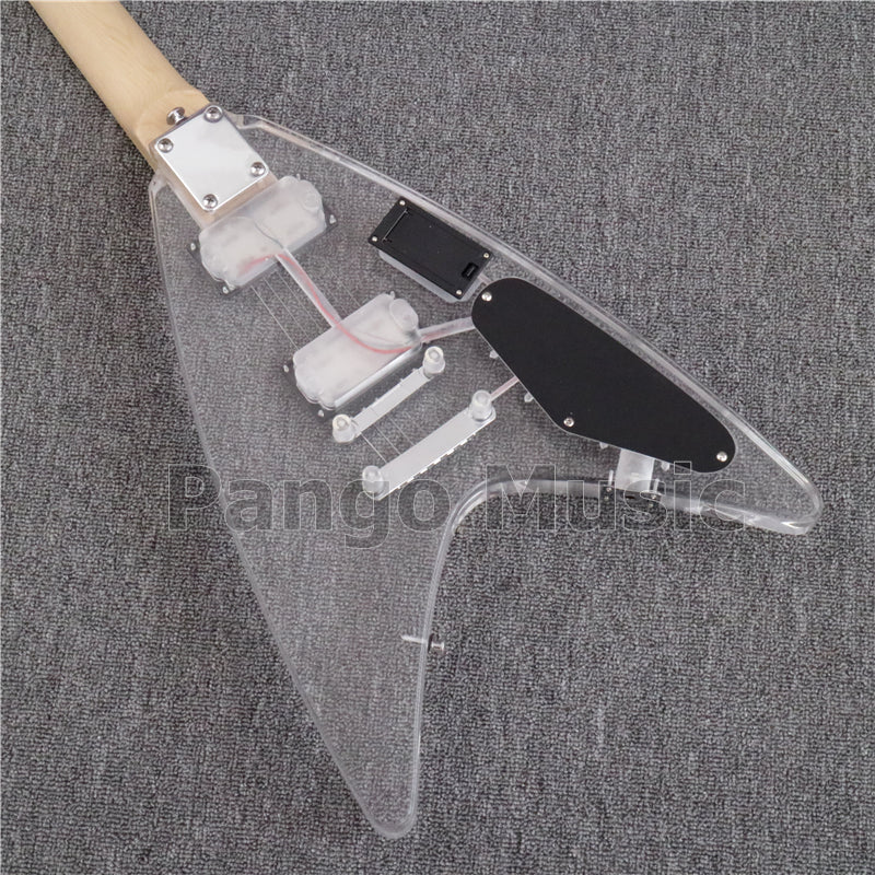 Flying V Style Left Hand Acrylic Body LED Light Electric Guitar (PFV-001)