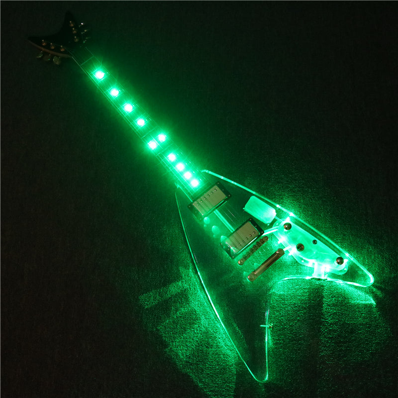 Flying V Style Acrylic Body LED Light Electric Guitar (PFV-002)