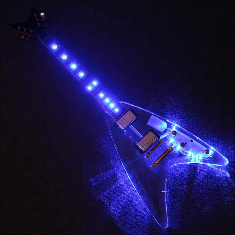Flying V Style Acrylic Body LED Light Electric Guitar (PFV-002)