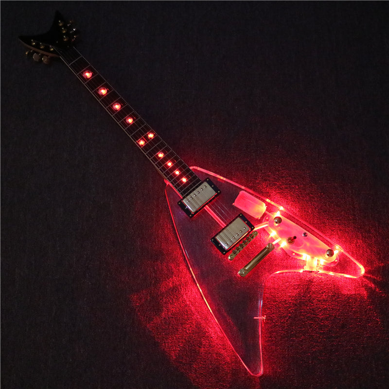 Flying V Style Acrylic Body LED Light Electric Guitar (PFV-002)