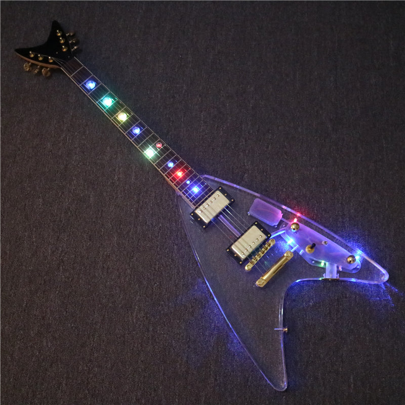 Flying V Style Acrylic Body LED Light Electric Guitar (PFV-002)