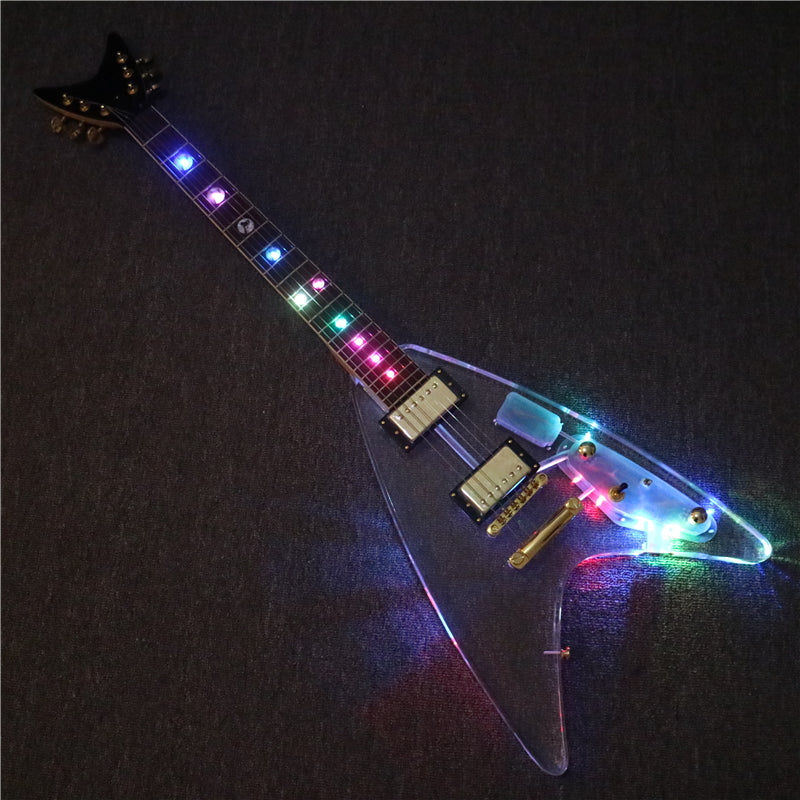 Flying V Style Acrylic Body LED Light Electric Guitar (PFV-002