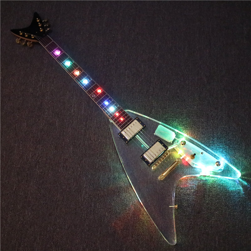 Flying V Style Acrylic Body LED Light Electric Guitar (PFV-002)
