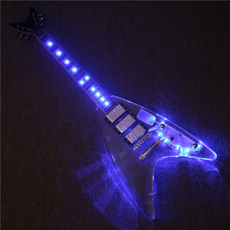 Flying V Style LED Light Acrylic Body Electric Guitar (PFV-003)