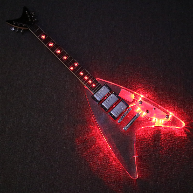 Flying V Style LED Light Acrylic Body Electric Guitar (PFV-003)