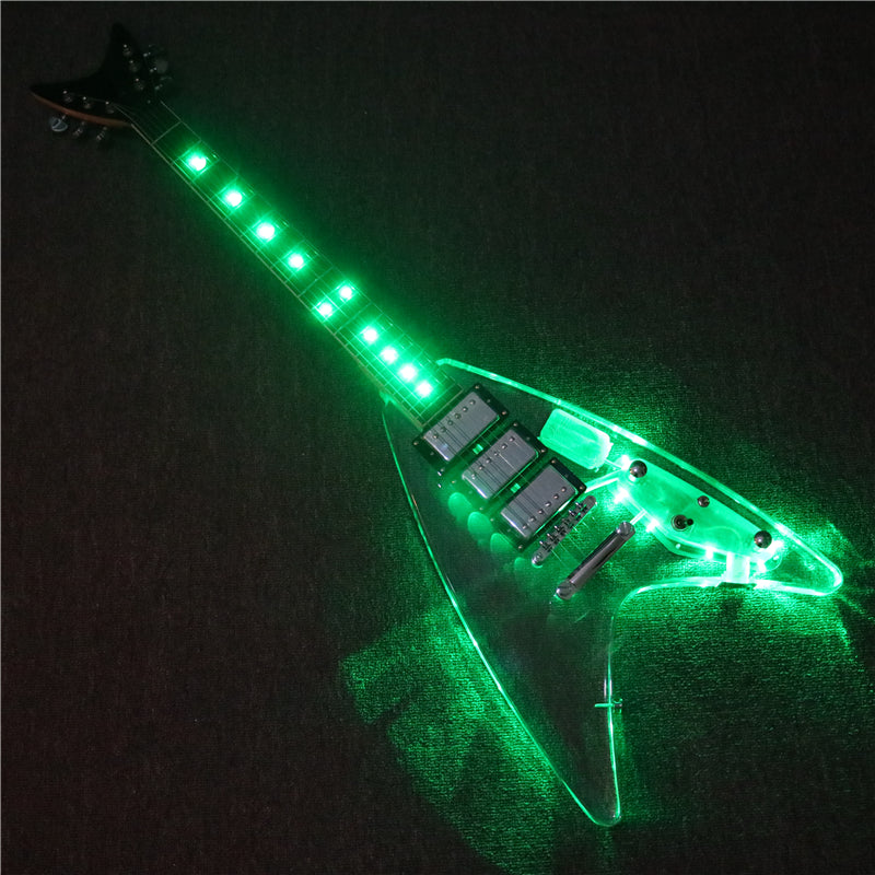 Flying V Style LED Light Acrylic Body Electric Guitar (PFV-003)