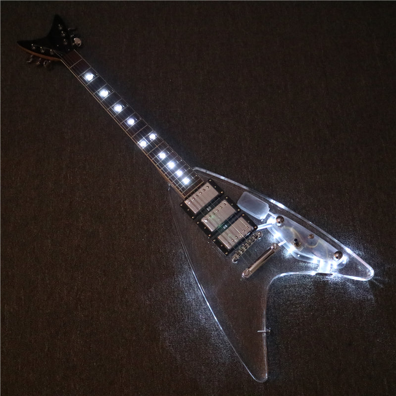 Flying V Style LED Light Acrylic Body Electric Guitar (PFV-003