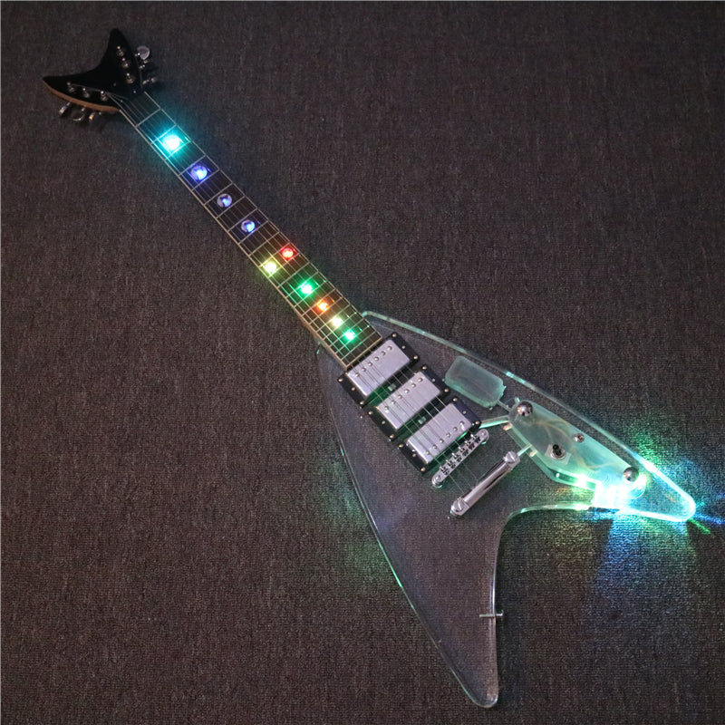 Flying V Style LED Light Acrylic Body Electric Guitar (PFV-003)