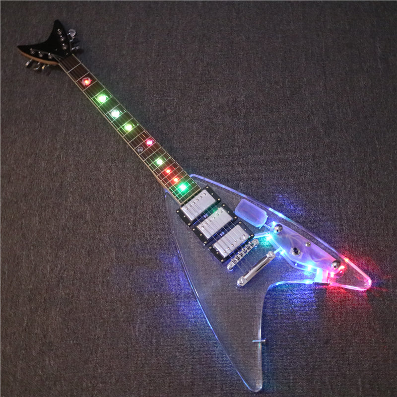 Flying V Style LED Light Acrylic Body Electric Guitar (PFV-003)
