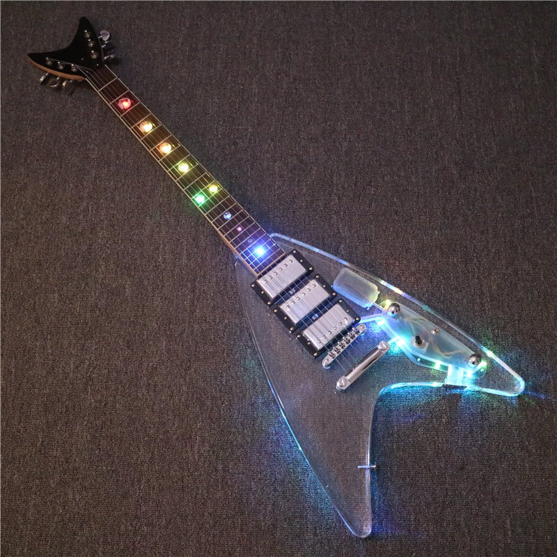Flying V Style LED Light Acrylic Body Electric Guitar (PFV-003)