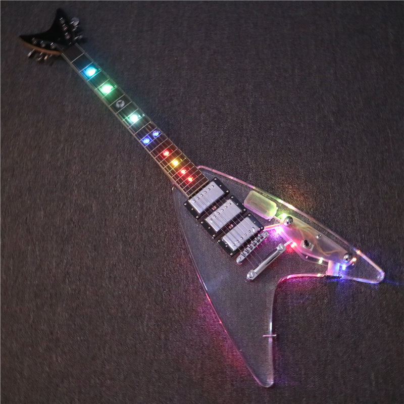 Flying V Style LED Light Acrylic Body Electric Guitar (PFV-003