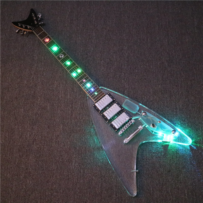 Flying V Style LED Light Acrylic Body Electric Guitar (PFV-003