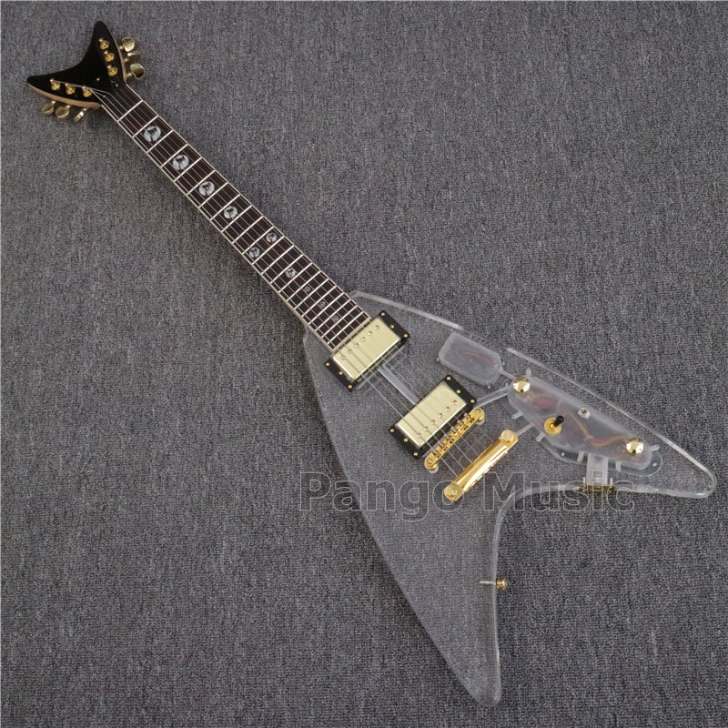 Flying V Style Acrylic Body LED Light Electric Guitar (PFV-002)