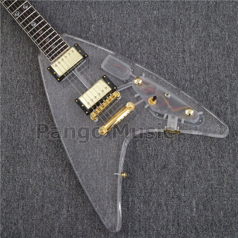 Flying V Style Acrylic Body LED Light Electric Guitar (PFV-002)