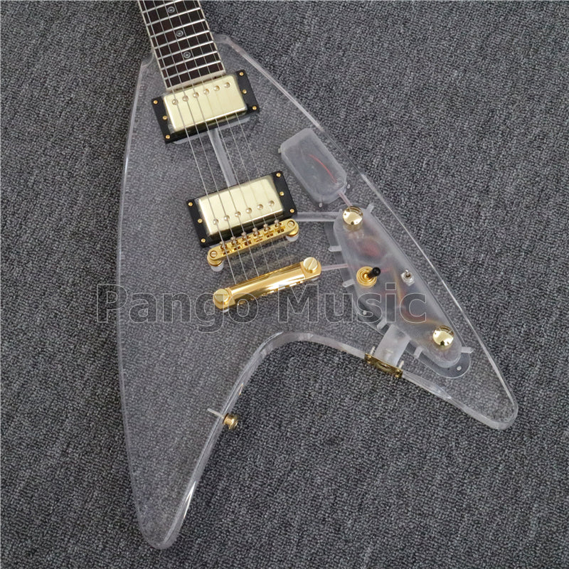 Flying V Style Acrylic Body LED Light Electric Guitar (PFV-002)
