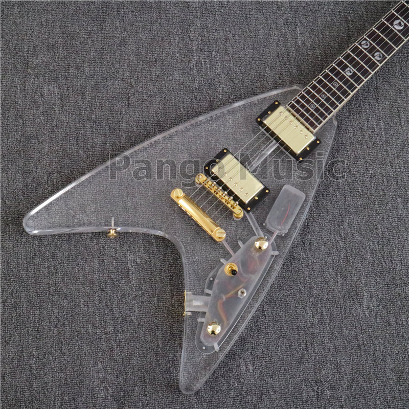 Flying V Style Acrylic Body LED Light Electric Guitar (PFV-002)