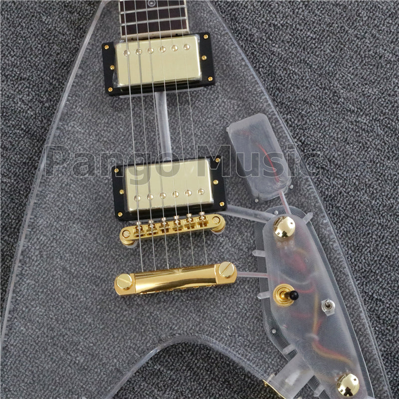 Flying V Style Acrylic Body LED Light Electric Guitar (PFV-002)