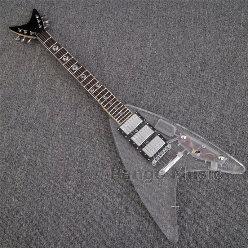 Flying V Style LED Light Acrylic Body Electric Guitar (PFV-003)