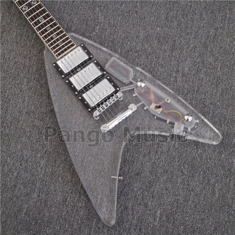 Flying V Style LED Light Acrylic Body Electric Guitar (PFV-003)