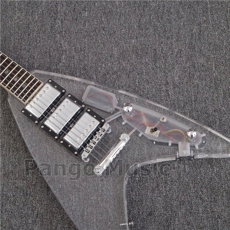 Flying V Style LED Light Acrylic Body Electric Guitar (PFV-003)