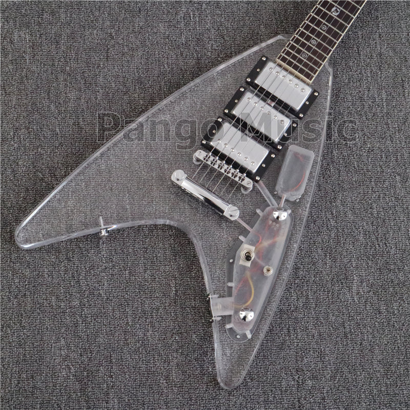 Flying V Style LED Light Acrylic Body Electric Guitar (PFV-003)