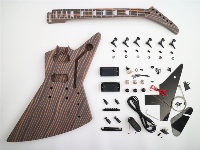 All Zebrawood Explorer Style DIY Electric Guitar Kit (PEX-228)