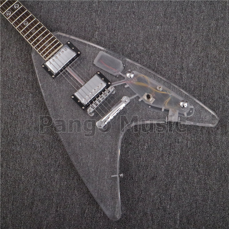 Flying V Style Acrylic Body LED Light Electric Guitar (PFV-004)