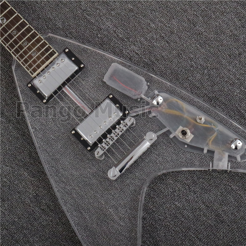 Flying V Style Acrylic Body LED Light Electric Guitar (PFV-004)
