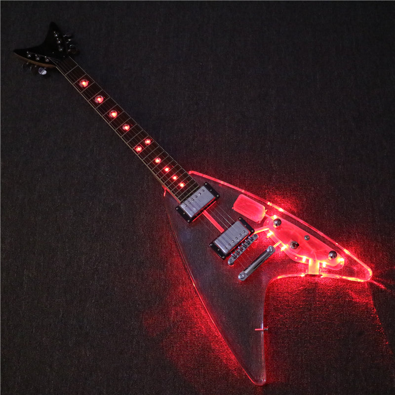 Flying V Style Acrylic Body LED Light Electric Guitar (PFV-004)