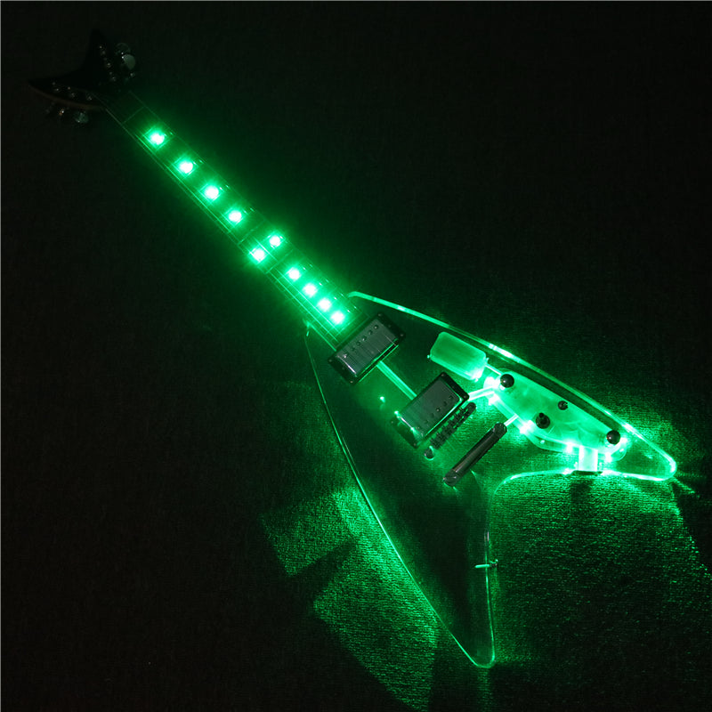Flying V Style Acrylic Body LED Light Electric Guitar (PFV-004)