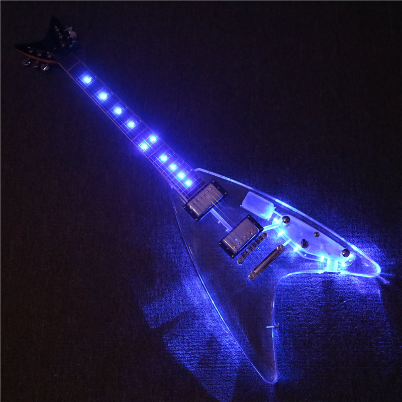Flying V Style Acrylic Body LED Light Electric Guitar (PFV-004)