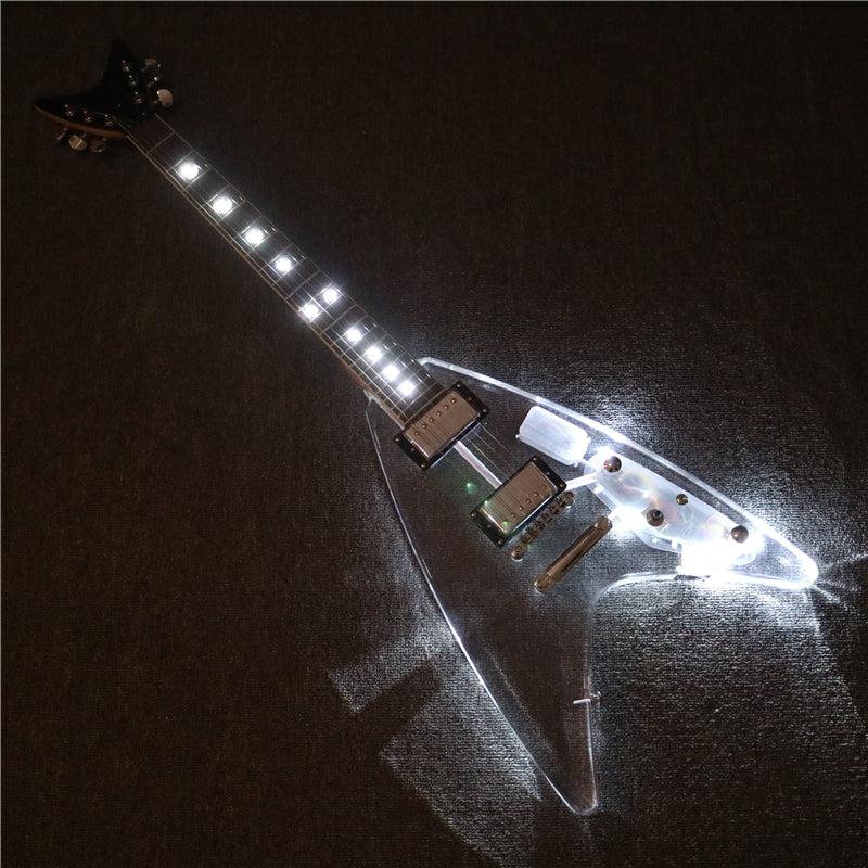 Flying V Style Acrylic Body LED Light Electric Guitar (PFV-004)