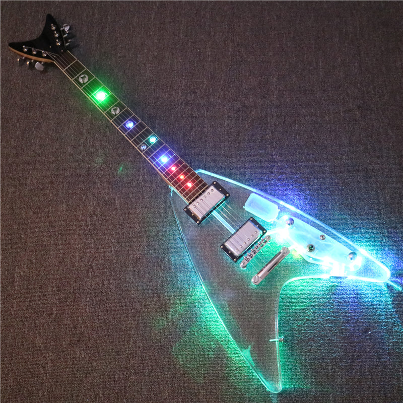 Flying V Style Acrylic Body LED Light Electric Guitar (PFV-004)
