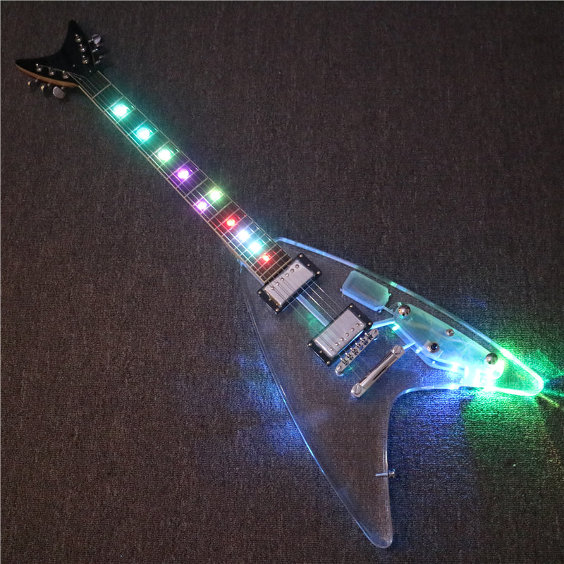 Flying V Style Acrylic Body LED Light Electric Guitar (PFV-004)