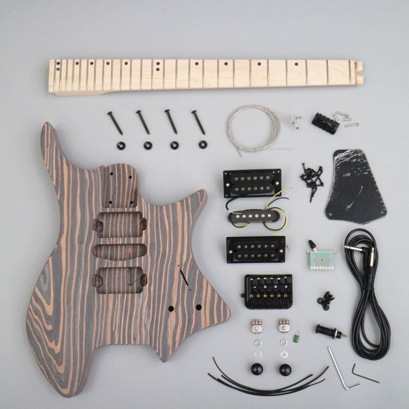 Headless / Zebrawood Body DIY Electric Guitar Kit (ZQN-002)