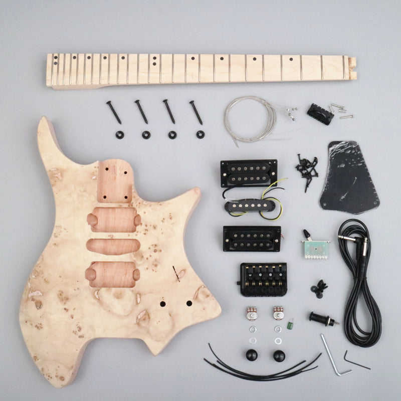Headless DIY Electric Guitar Kit with Burl Maple Veneer (ZQN-015)