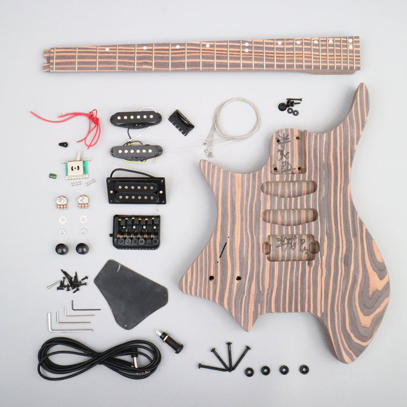 Headless Left-Handed All Zebrawood DIY Electric Guitar Kit (ZQN-017)