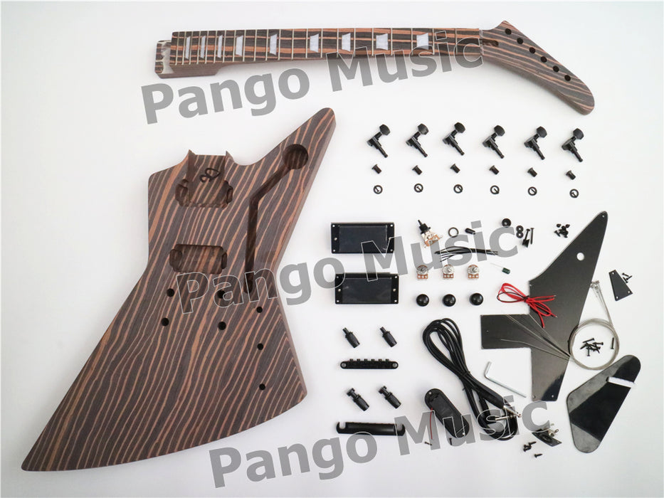 All Zebrawood Explorer DIY Electric Guitar Kit with Actice Electronics (PEX-228)